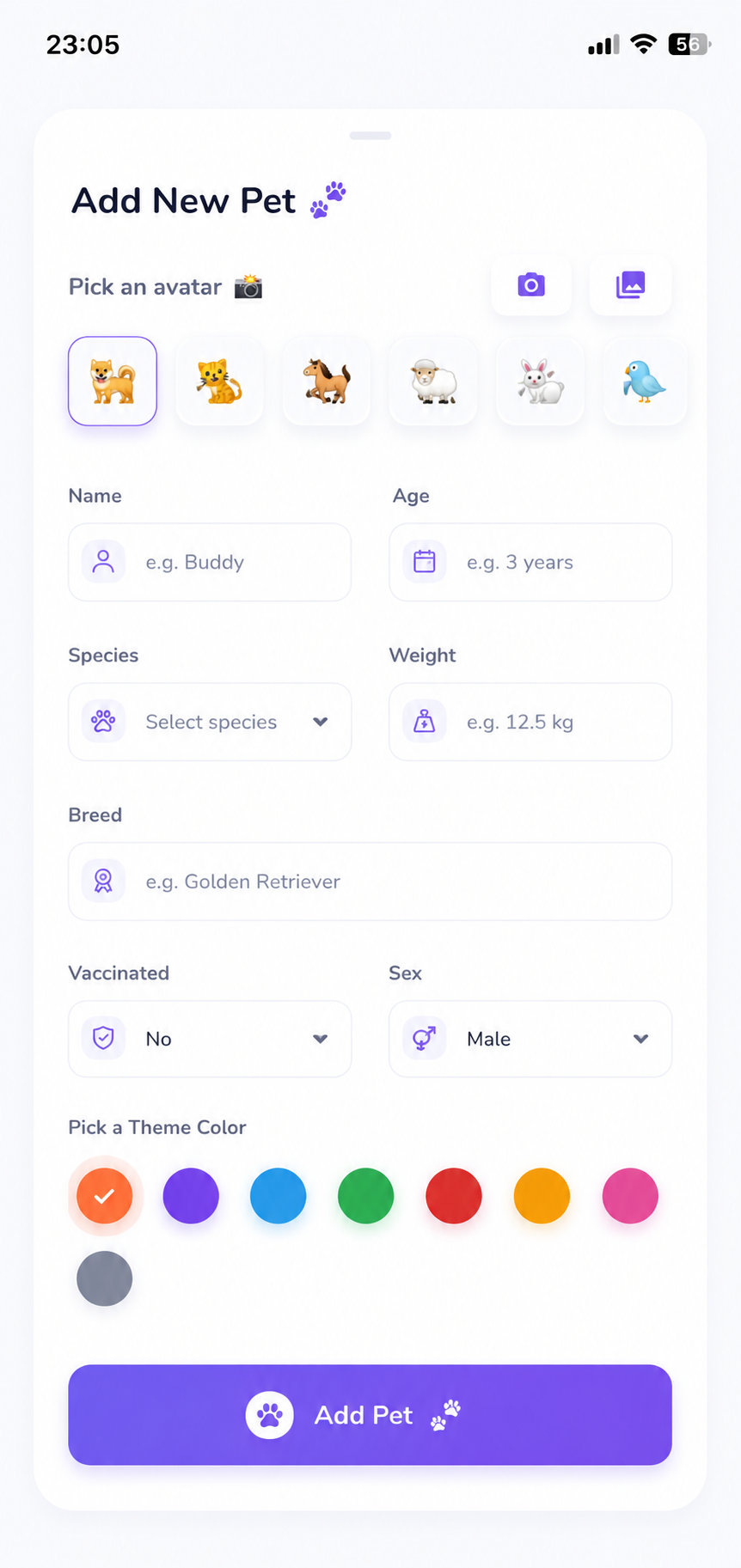 Add New Pet Screen